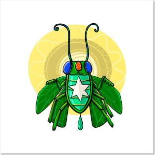 green scarab beetle with a golden disc Posters and Art